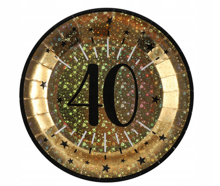 TALERZYKI PAPIEROWE 40 URODZINY ZŁOTE 23 CM 10 SZT.