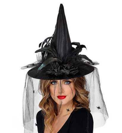 KAPELUSZ CZAROWNICY CZARNY KWIAT PAJĄKI