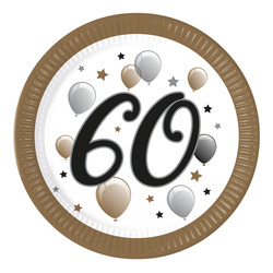 TALERZYKI PAPIEROWE 60 URODZINY MILESTONE 23 CM 8 CM