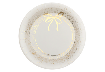 TALERZYKI PAPIEROWE ZŁOTA KOKARDKA KOŚĆ SŁONIOWA 23 CM 10 SZT