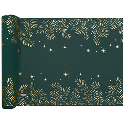 BIEŻNIK ŚWIĄTECZNY ZŁOTE GAŁĄZKI CIEMNA ZIELEŃ KOKARDKA 27 X 250 CM