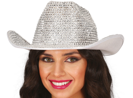KAPELUSZ KOWBOJSKI KLUBOWY SREBRNY Z KRZYSZTAŁKAMI