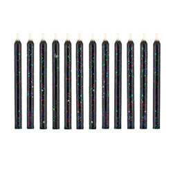 MAGICZNE ŚWIECZKI CZARNE Z KOLOROWYM BROKATEM 12 SZT.