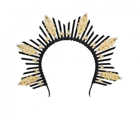 Diadem Astra korona na opasce tiara czarno-złota królowa bogini