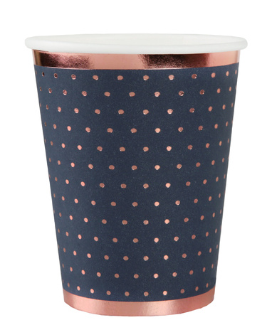 KUBECZKI PAPIEROWE RÓŹOWO-ZŁOTE KROPKI GRANATOWE 270 ML 10 SZT