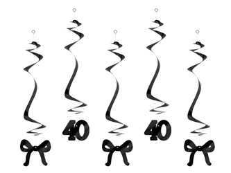 ŚWIDERKI 40 URODZINY Z KOKARDKAMI 50 CM CZARNE 5 SZT