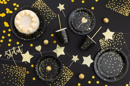 SERWETKI CZARNE ZŁOTE KROPKI 10SZT