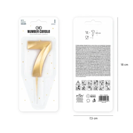 ŚWIECZKA URODZINOWA METALOWA ZŁOTA CYFRA 7