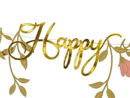 BANER HAPPY BIRTHDAY KWIATY RÓŻOWO ZŁOTY 1.3 M