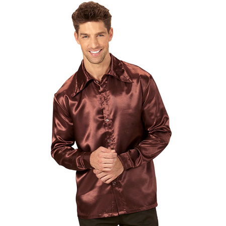 KOSZULA MĘSKA SATYNOWA BRĄZOWA