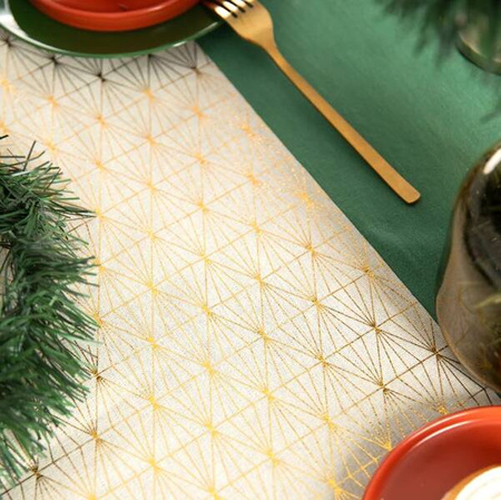 BIEŻNIK LNIANY ROMBY BEŻOWO-ZŁOTY 275x28 CM