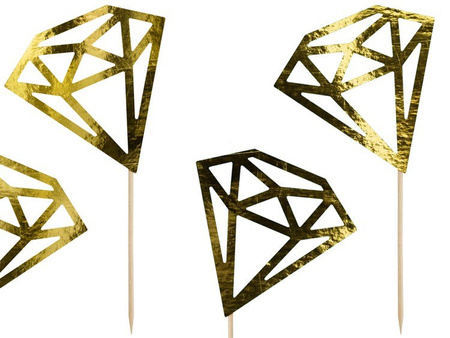 Dekoracje do muffinek Diamenty, złoty, 9,5cm (1 karton / 50 op.) (1 op. / 6 szt.)