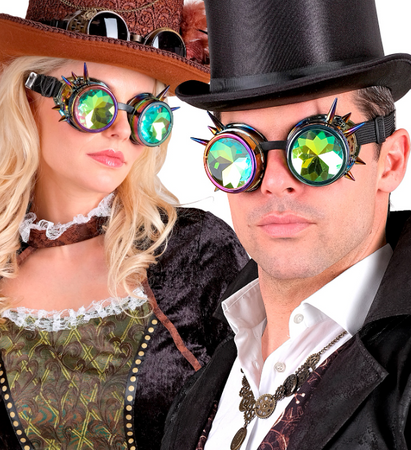 OKULARY STEAMPUNK DISCO WIELOKOLOROWE