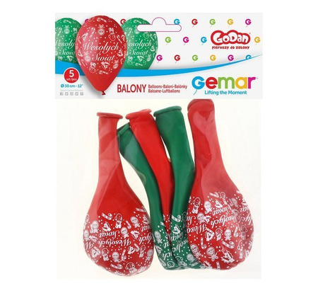 BALONY LATEKSOWE WESOŁYCH ŚWIĄT 5 SZT.