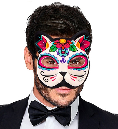 MASKA KOLOROWY WZÓR KOT LOS MUERTOS HALLOWEEN