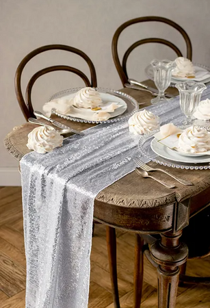 BIEŻNIK SIATECZKA CEKINOWY SREBRNY 0,3 X 5 M 