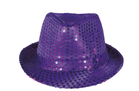 FIOLETOWY CEKINOWY KAPELUSZ GANGSTERSKI