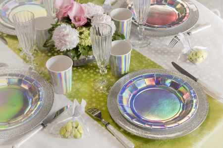 TALERZYKI PAPIEROWE HOLOGRAFICZNE 23 CM 10 SZT 