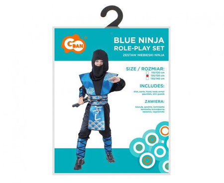 Zestaw dla dzieci Niebieski Ninja (koszula, spodnie, kominiarka, kamizelka kuloodporna, rękawice, nagolenniki), rozm.120/130 cm