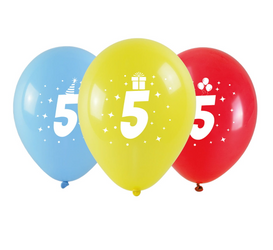 BALONY LATEKSOWE URODZINOWE 5 CYFRA 3 SZT 28 CM