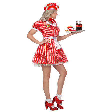 50s WAITRESS (dress with petticoat, apron, pin, neckscarf, headpiece)