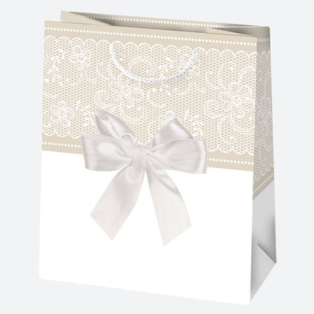 TORBA NA PREZENTY ZDOBIENIE KOKARDA 19X23X10,5 CM