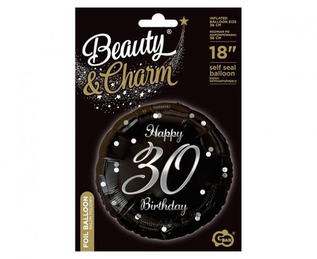BALON FOLIOWY HAPPY 30 BIRTHDAY CZARNO-SREBRNY 45 CM