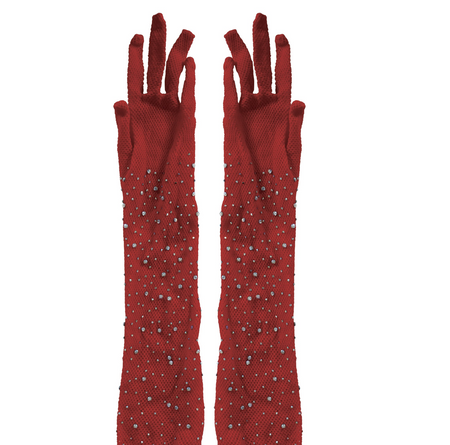 CZERWONE RĘKAWICZKI Z KLEJNOTAMI 30 CM