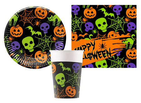 ZESTAW HAPPY HALLOWEEN TALERZYKI + KUBECZKI + SERWETKI