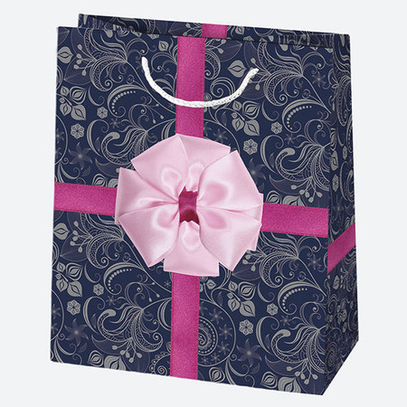 TORBA NA PREZENTY RÓŻOWA KOKARDA 19X23X10,5 CM