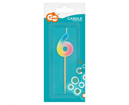 ŚWIECZKA PIKER CYFERKA 6 OMBRE PASTELOWA