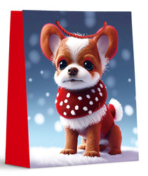 TORBA PREZENTOWA PIESEK W SZALIKU 32 X 26 X 10 CM