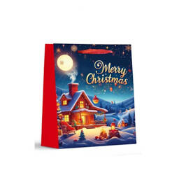 TORBA PREZENTOWA ŚWIĄTECZNA 18 X 23 x 8,5 CM DOMEK W GÓRACH