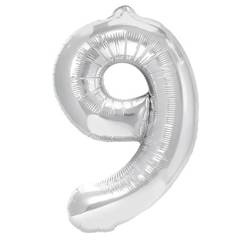 BALON FOLIOWY 70 CM CYFRA 9 SREBRNY