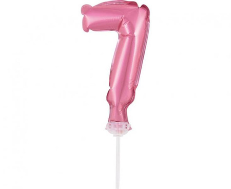 BALON FOLIOWY 13 CM NA PATYCZKU CYFRA 7 RÓŻOWA