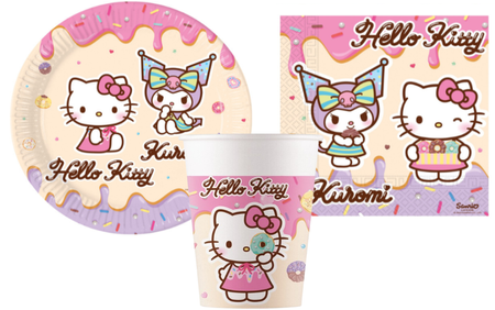 ZESTAW HELLO KITTY I KUROMI TALERZYKI+KUBECZKI+SERWETKI