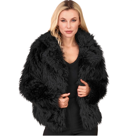 FUTRO DAMSKIE CZARNE Z PLUSZU RETRO