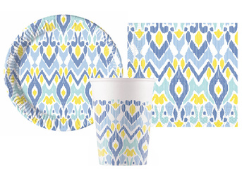 ZESTAW WZÓR ETNICZNY TALERZYKI+KUBECZKI+SERWETKI