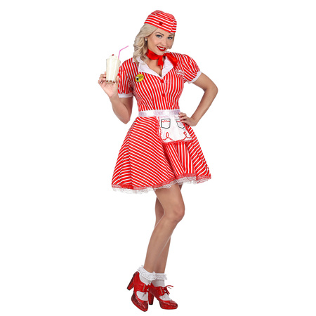 50s WAITRESS (dress with petticoat, apron, pin, neckscarf, headpiece)