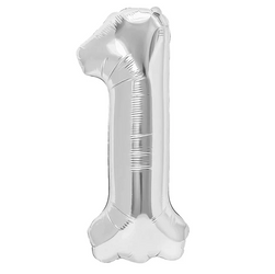 BALON FOLIOWY CYFRA 1 SREBRNY 100 CM