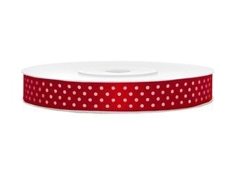 TASIEMKA CZERWONA W KROPKI 12mm/25m