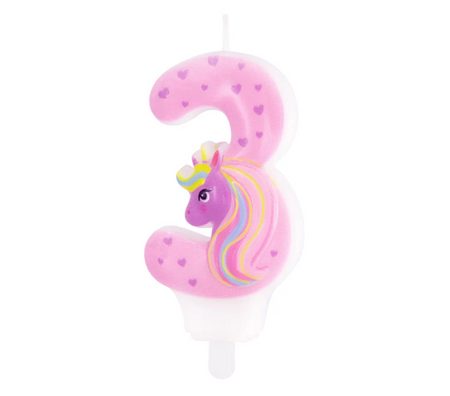 ŚWIECZKA NA TORT JEDNOROŻEC CYFRA 3