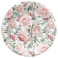 TALERZE TALERZYKI PAPIEROWE RÓŻE 18 CM 8 SZT