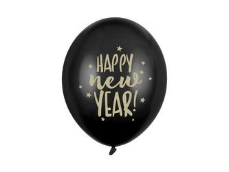BALONY CZARNE HAPPY NEW YEAR 6 SZT 30 CM