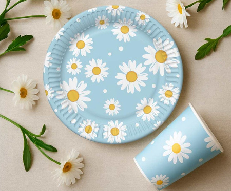 TALERZYKI PAPIEROWE NIEBIESKIE STOKROTKI 18 CM 