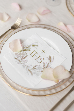 SERWETKI KOMUNIA ŚWIĘTA IHS KŁOSY ZBÓŻ 33X33 CM 12 SZT.