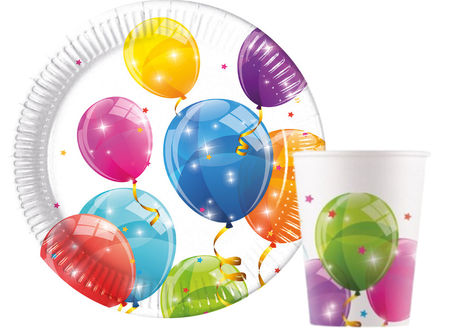 ZESTAW KOLOROWE BALONY TALERZYKI+KUBECZKI