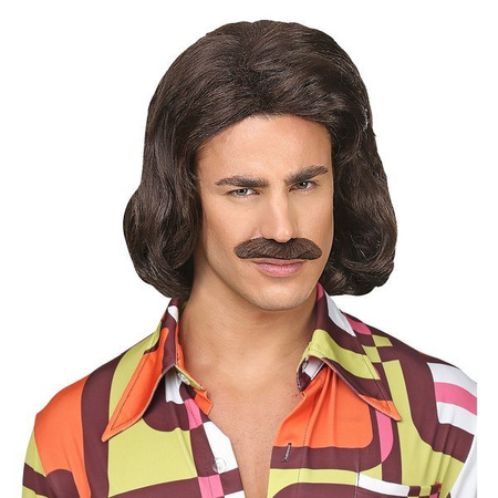 PERUKA Z WĄSAMI DISCO BRĄZ