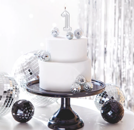 ŚWIECZKA URODZINOWA CYFRA 1 SREBRNA POŁYSK 6 CM