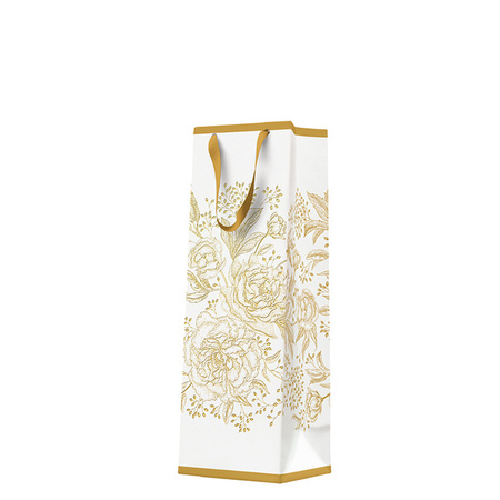 TORBA PREZENTOWA NA BUTELKĘ ZŁOTE RÓŻE 12X37X10 CM